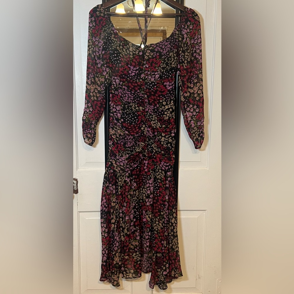 Astr Floral Midi Dress in Black with Pink & Green Accents - Picture 7 of 7